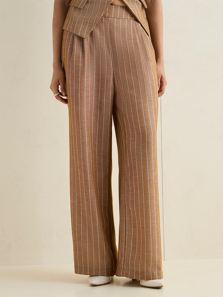 Wardrobe Brown Striped High-Rise Trousers