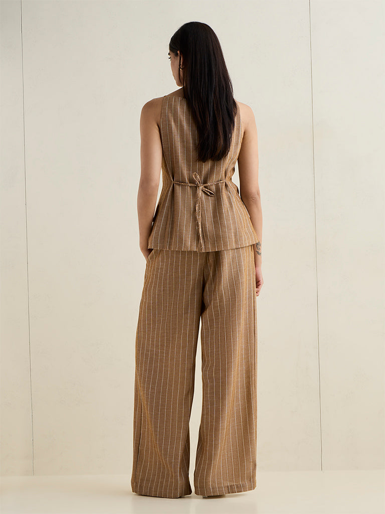 Wardrobe Brown Striped High-Rise Trousers