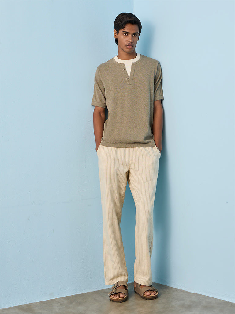 ETA Sage Green Textured Relaxed-Fit Cotton-Blend T-Shirt