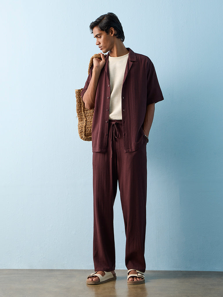 ETA Burgundy Relaxed-Fit Mid-Rise Cotton-Blend Chinos