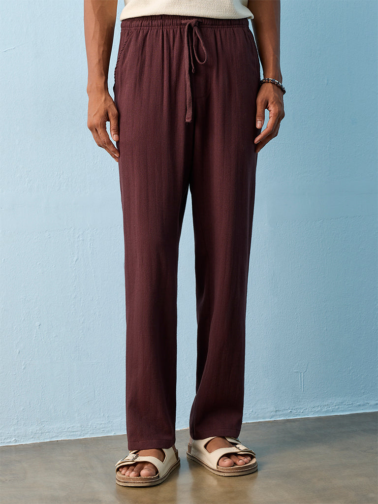 ETA Burgundy Relaxed-Fit Mid-Rise Cotton-Blend Chinos