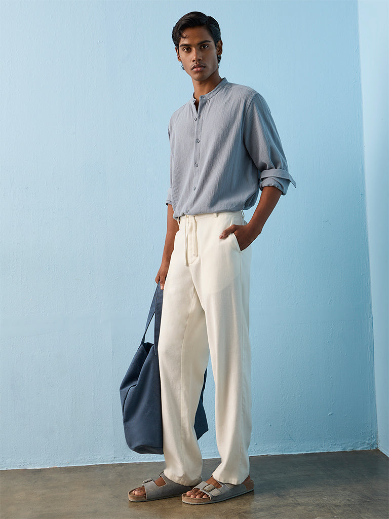 ETA Light Blue Textured Relaxed-Fit Cotton Shirt