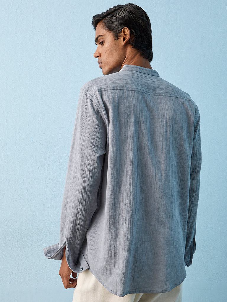 ETA Light Blue Textured Relaxed-Fit Cotton Shirt