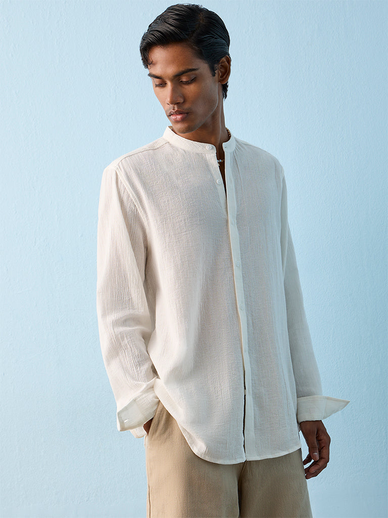 ETA Off-White Textured Relaxed-Fit Cotton Shirt