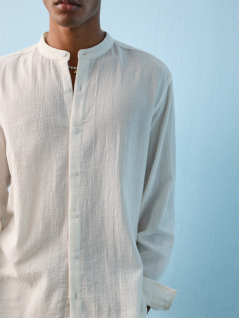 ETA Off-White Textured Relaxed-Fit Cotton Shirt
