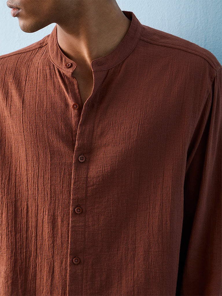 ETA Rust Textured Relaxed-Fit Cotton Shirt