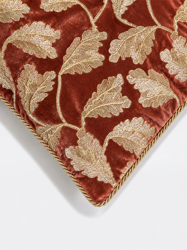 Westside Home Rust Leaf Embroidered Cushion Cover