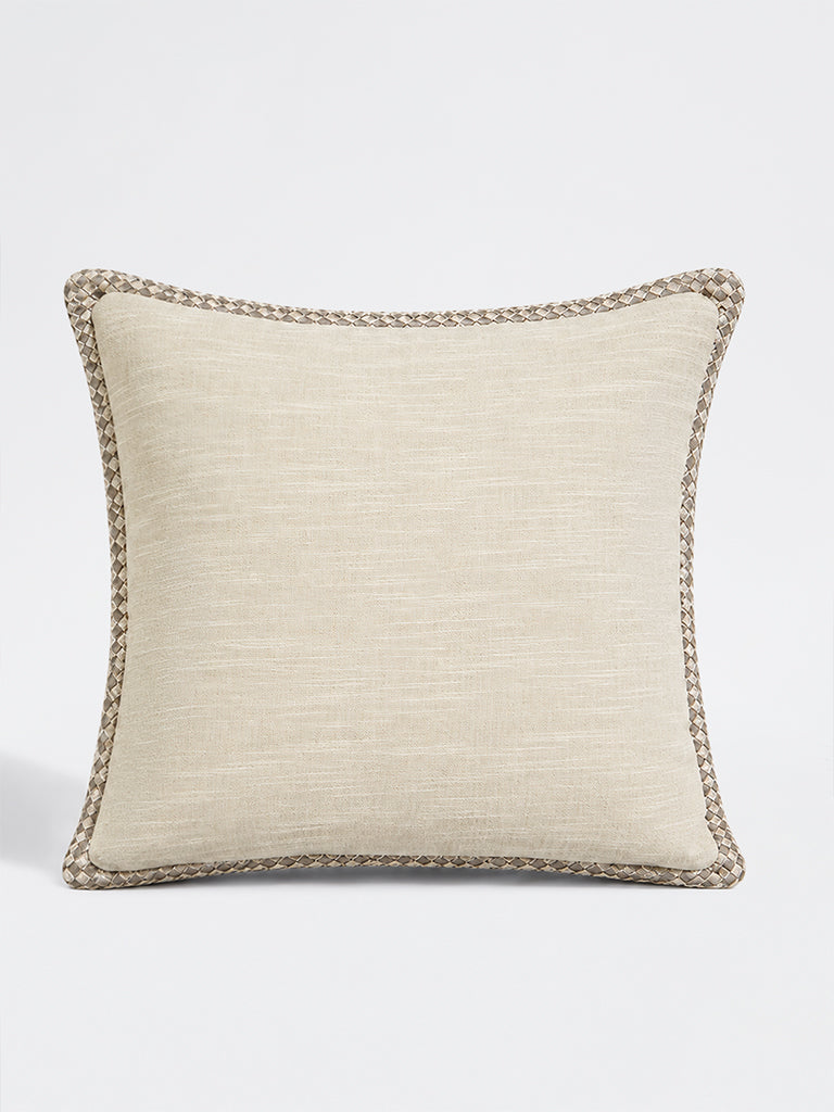 Westside Home Ivory Textured Metallic Border Cushion Cover
