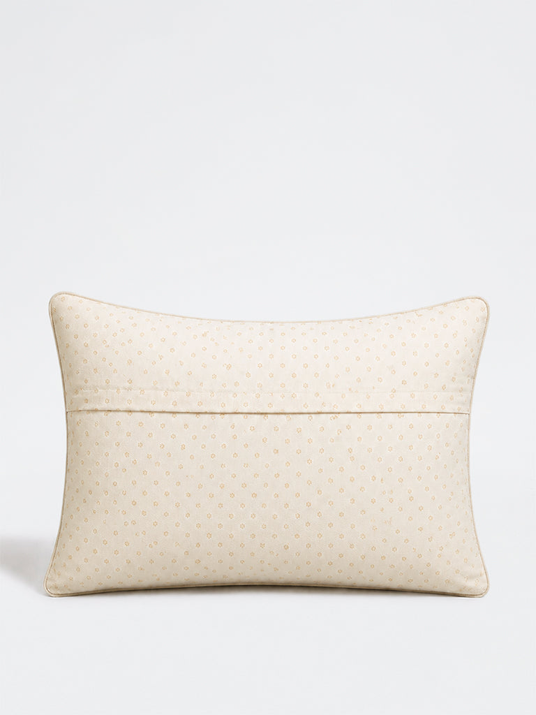 Westside Home Beige Floral Embroidered Scalloped Cushion Cover