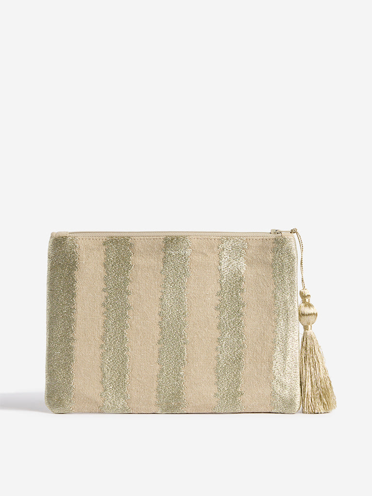 Westside Home Gold Zig Zag Embroidered Pouch