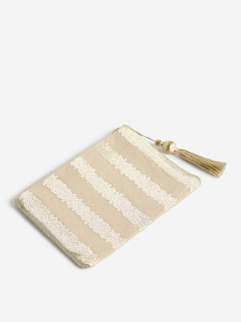 Westside Home Gold Zig Zag Embroidered Pouch