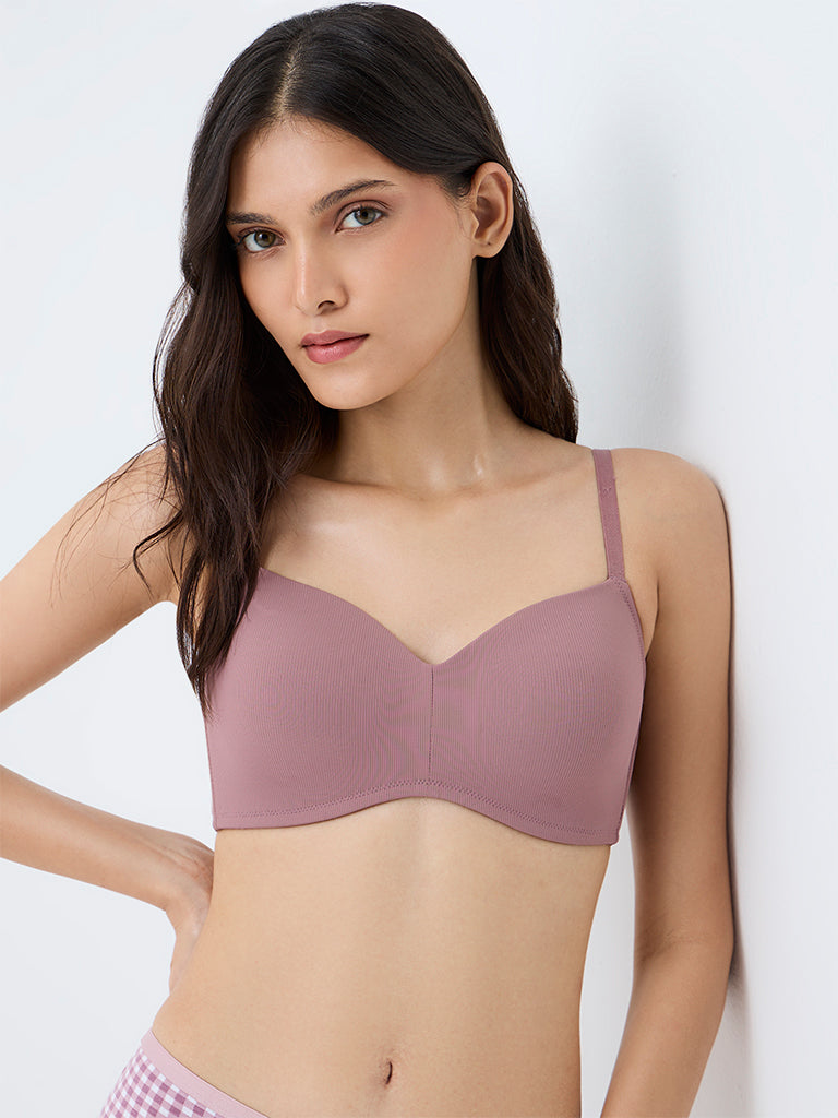 Wunderlove Dusty Mauve Self-Striped Padded Bra