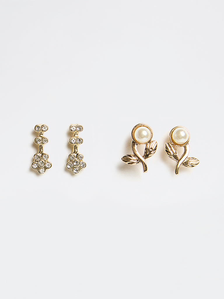Westside Accessories Gold Floral Stud Earrings - Pack of 2