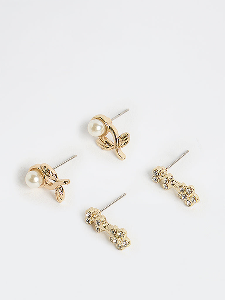 Westside Accessories Gold Floral Stud Earrings - Pack of 2