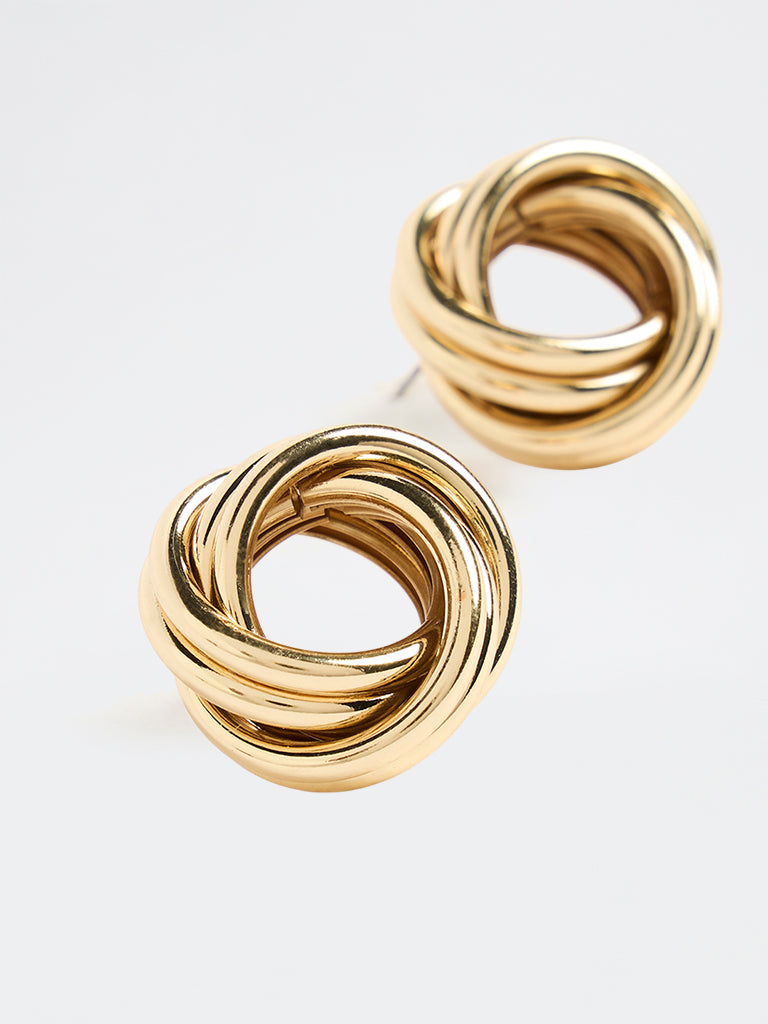 Westside Accessories Gold Intertwined Knot Statement Stud Earrings