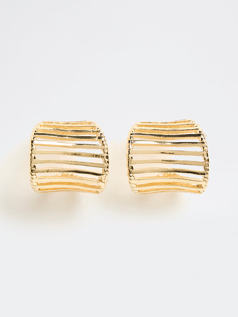 Westside Accessories Golden Ribbed Cage Stud Earrings