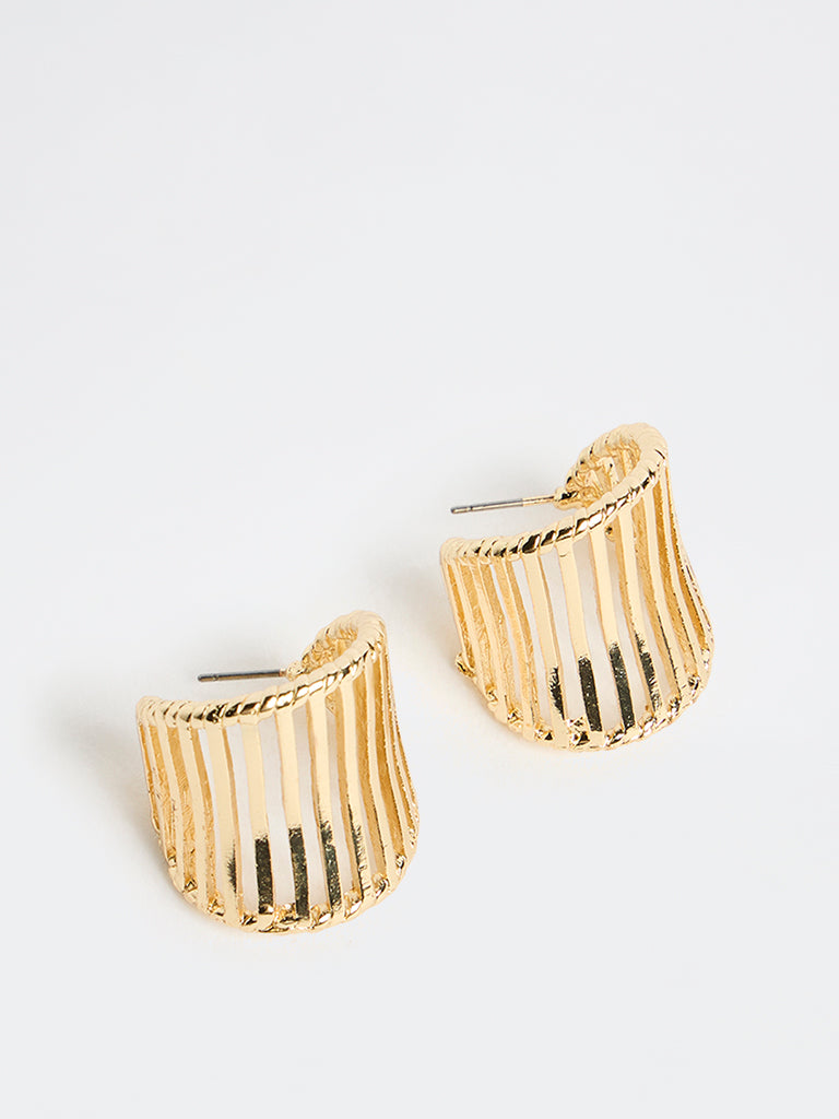 Westside Accessories Golden Ribbed Cage Stud Earrings
