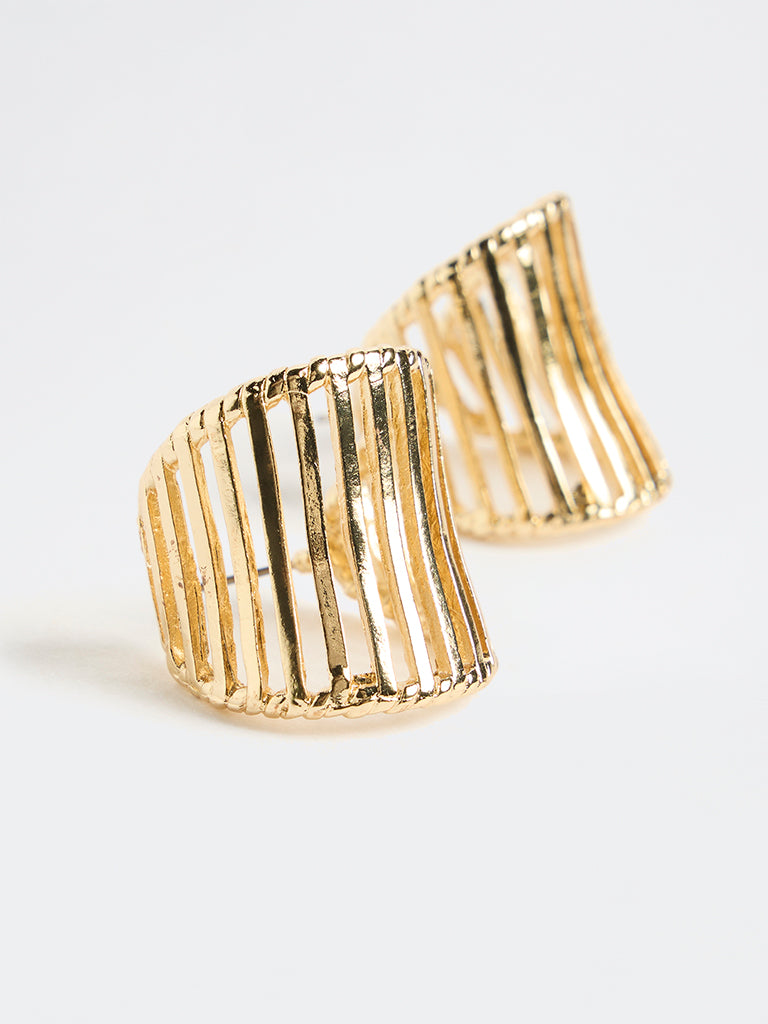 Westside Accessories Golden Ribbed Cage Stud Earrings