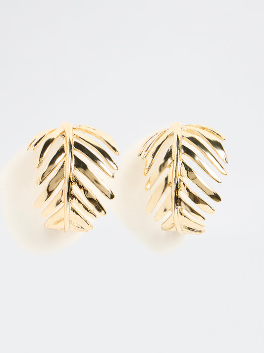 Westside Accessories Gold Leaf-Shape Hoop Earrings