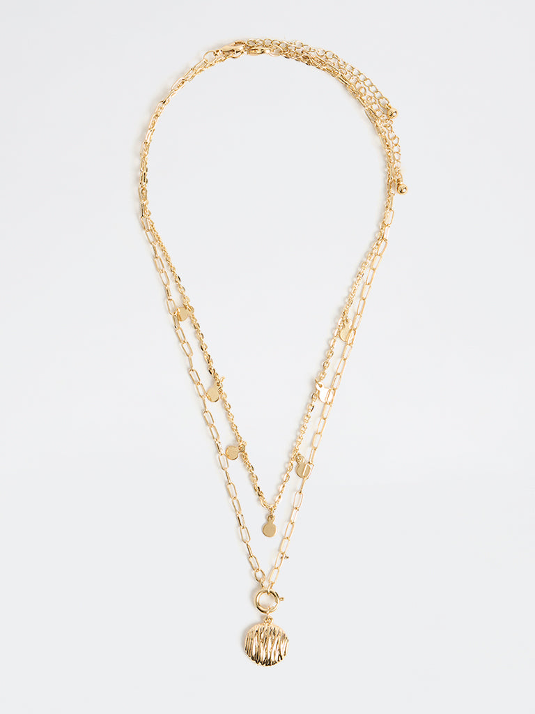 Westside Accessories Gold Textured Disc 2-Layer Pendant Chain