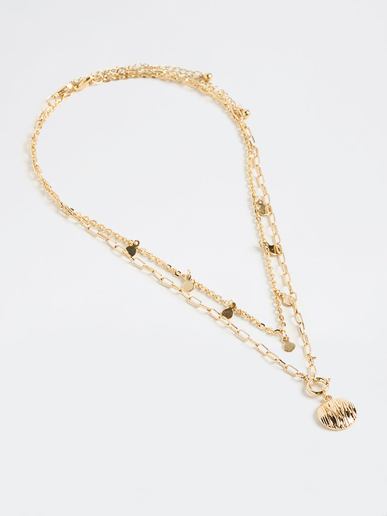 Westside Accessories Gold Textured Disc 2-Layer Pendant Chain