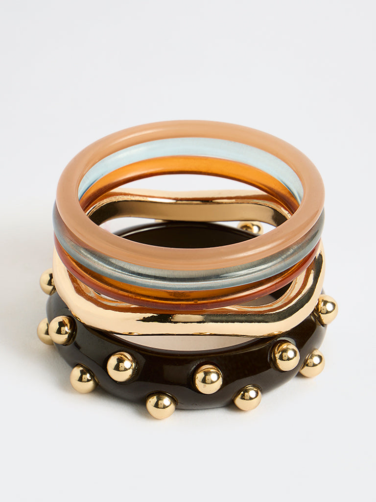 Westside Accessories Multicolour Resin and Metal Stackable Bangles (Pack of 5)