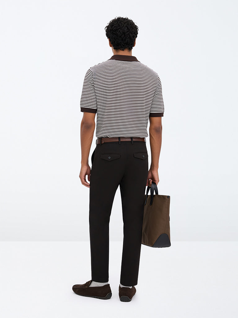 Ascot Dark Brown Relaxed-Fit Mid-Rise Cotton-Blend Trousers