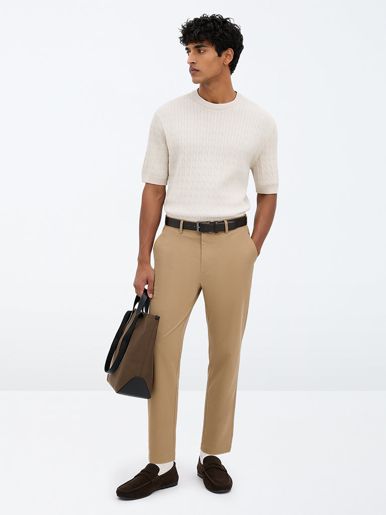 Ascot Taupe Relaxed-Fit Mid-Rise Cotton-Blend Chinos
