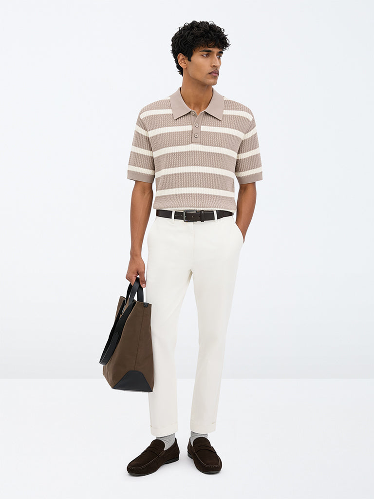 Ascot White Relaxed-Fit Mid-Rise Cotton-Blend Chinos