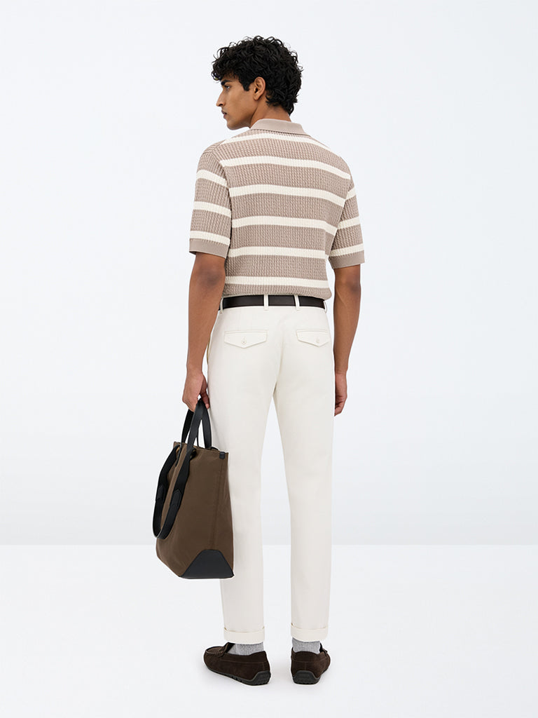 Ascot White Relaxed-Fit Mid-Rise Cotton-Blend Chinos