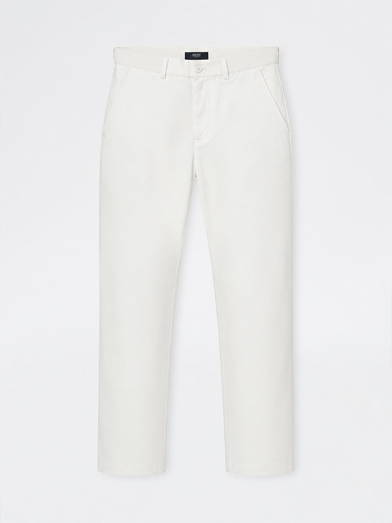 Ascot White Relaxed-Fit Mid-Rise Cotton-Blend Chinos