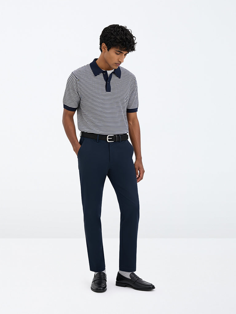 Ascot Navy Relaxed-Fit Mid-Rise Cotton-Blend Chinos