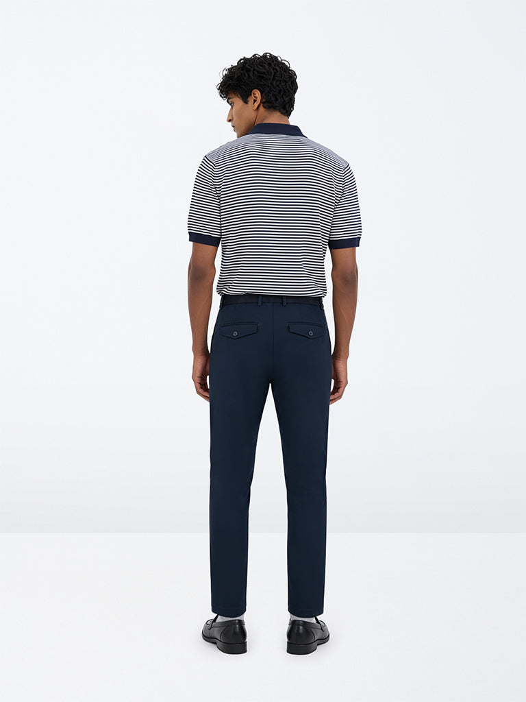 Ascot Navy Relaxed-Fit Mid-Rise Cotton-Blend Chinos