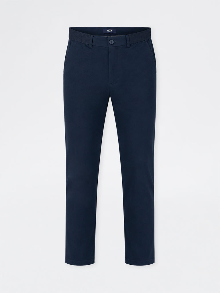 Ascot Navy Relaxed-Fit Mid-Rise Cotton-Blend Chinos