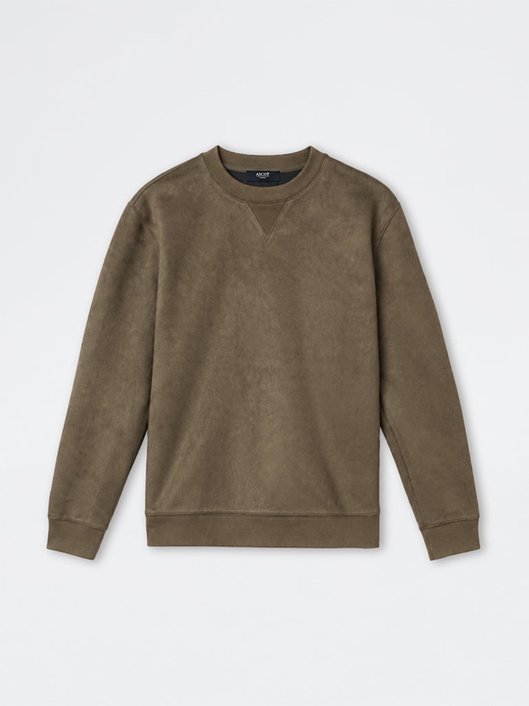Ascot Olive Relaxed-Fit Suede Sweatshirt
