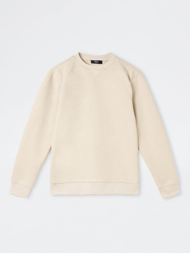 Ascot Beige Relaxed-Fit Suede Sweatshirt