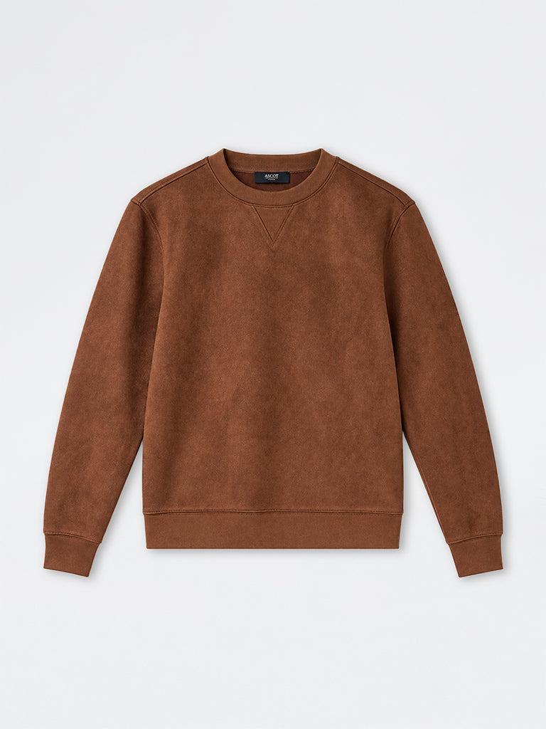 Ascot Tan Relaxed-Fit Suede Sweatshirt