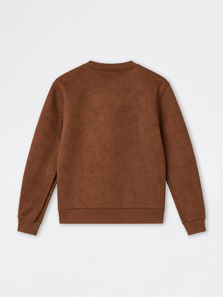 Ascot Tan Relaxed-Fit Suede Sweatshirt
