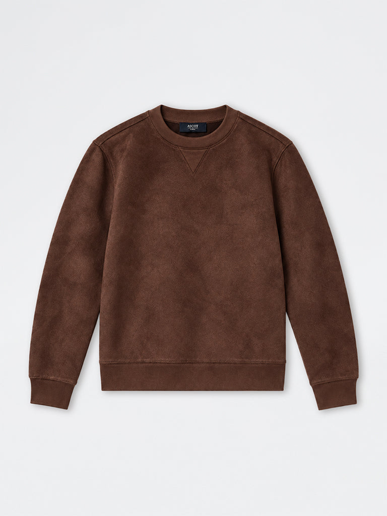 Ascot Dark Brown Relaxed-Fit Suede Sweatshirt