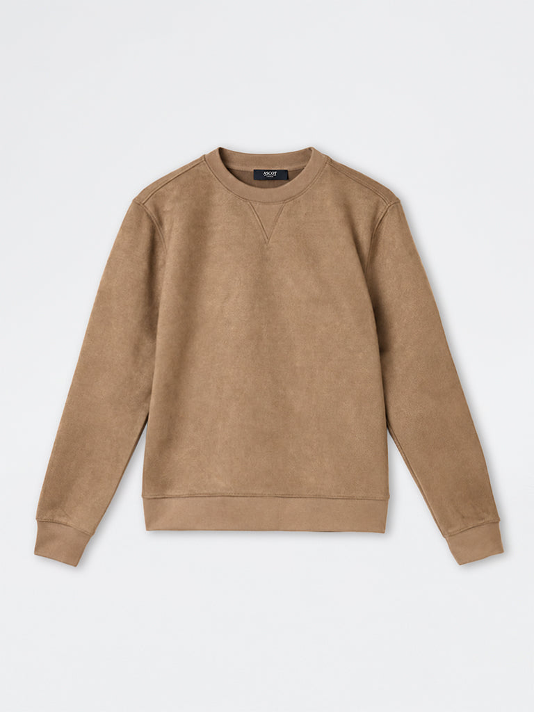Ascot Taupe Relaxed-Fit Suede Sweatshirt