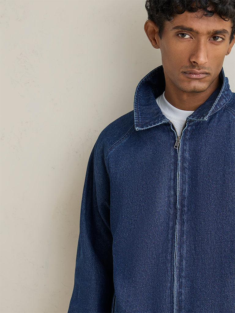 WES Casuals Navy Relaxed-Fit Denim Jacket