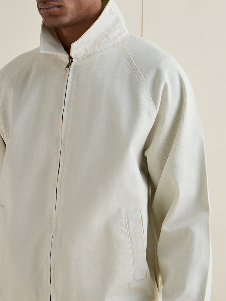WES Casuals Off-White Relaxed-Fit Cotton Jacket