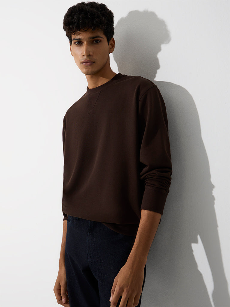 WES Casuals Dark Brown Relaxed-Fit Cotton-Blend Sweatshirt