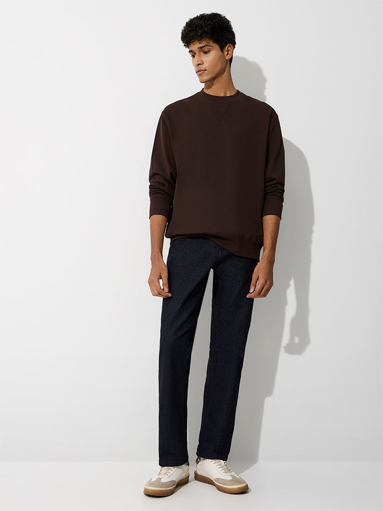 WES Casuals Dark Brown Relaxed-Fit Cotton-Blend Sweatshirt