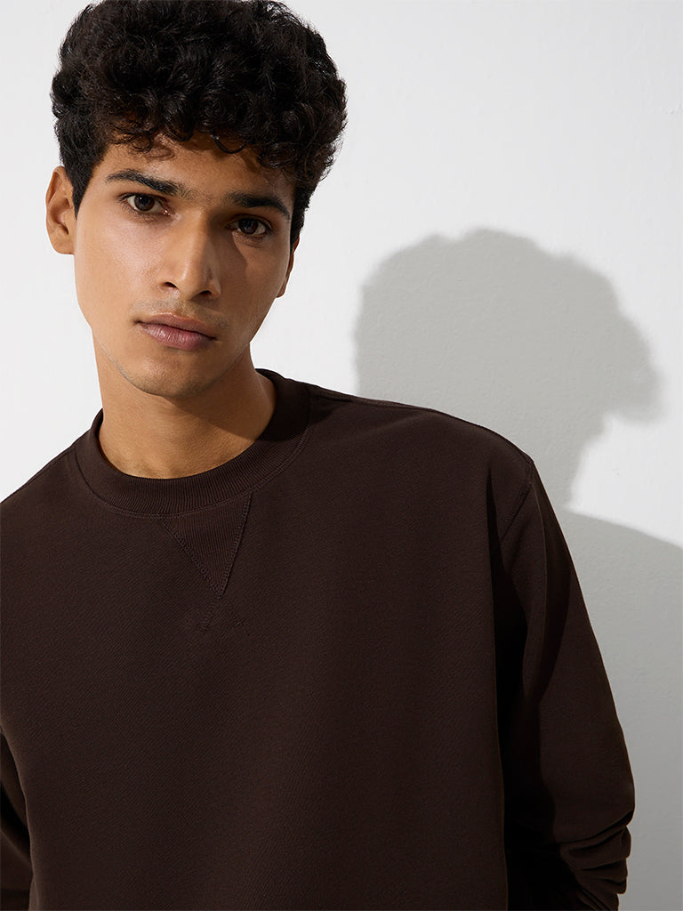 WES Casuals Dark Brown Relaxed-Fit Cotton-Blend Sweatshirt