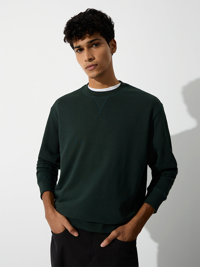 WES Casuals Dark Green Relaxed-Fit Cotton-Blend Sweatshirt