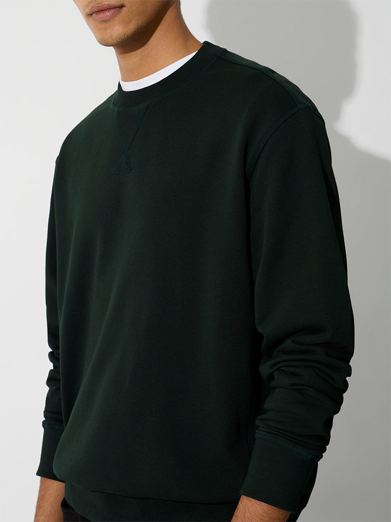 WES Casuals Dark Green Relaxed-Fit Cotton-Blend Sweatshirt