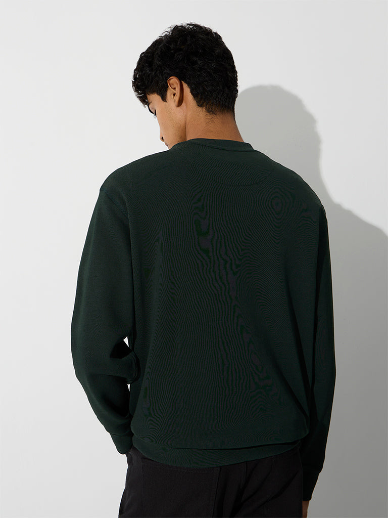 WES Casuals Dark Green Relaxed-Fit Cotton-Blend Sweatshirt