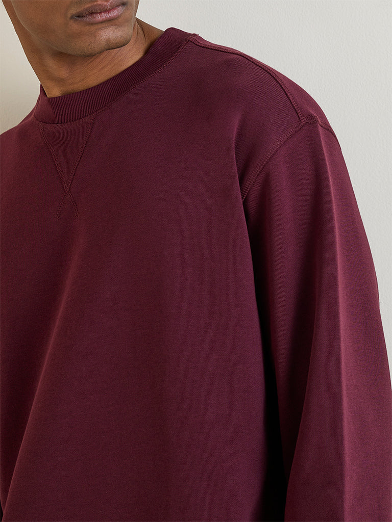 WES Casuals Wine Relaxed-Fit Cotton-Blend Sweatshirt