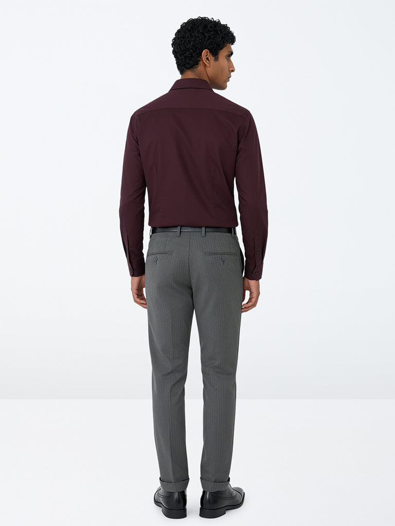 WES Formals Charcoal Pinstripe Slim-Fit Trousers